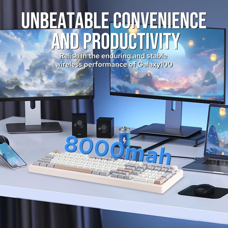 EPOMAKER Galaxy100 QMK/VIA Wireless Gaming Keyboard, Aluminum Shell, BT/2.4Ghz/USB-C, Pre-Lubed Hot-Swappable Linear Switches, NKRO, RGB Backlit (Creamy White, Marble White Switch) - Image 2